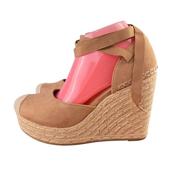 Soda Womens 6 Brown 4.5" Wedge Wrap Strap‎ Closed Toe Sandals - Picture 4 of 10